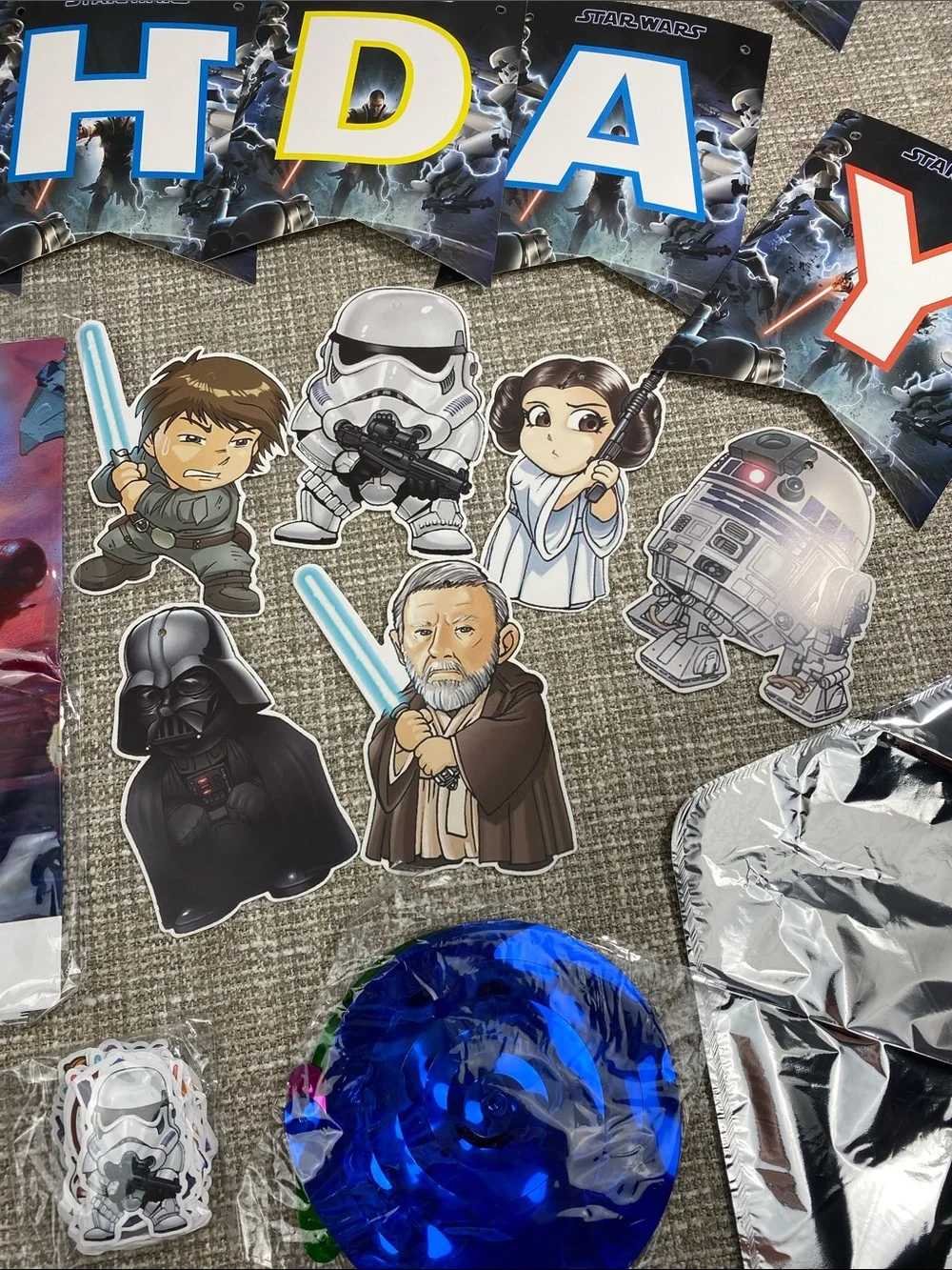 Star Wars Blue & Multi-Color Birthday Banner and Character Cutouts party supp.